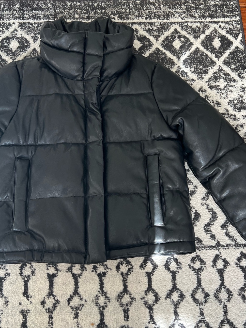 Abercrombie & Fitch Black Vegan Leather Mini Puffer Jacket